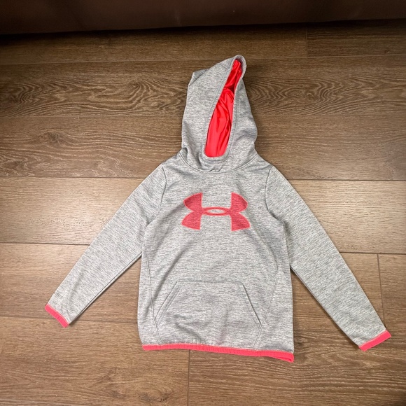 Under Armour UA Storm Hooded Sweatshirt, Logo, Heather Gray, Athletic, YSM Girls - Picture 1 of 14